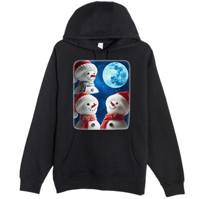 3 Snowman Christmas Moon Weird Cursed Meme Howling Parody Premium Pullover Hoodie