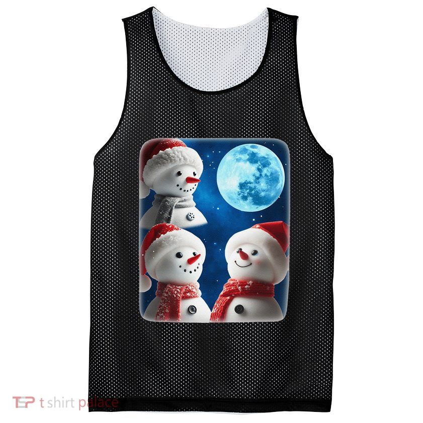 3 Snowman Christmas Moon Weird Cursed Meme Howling Parody Mesh Reversible Basketball Jersey Tank