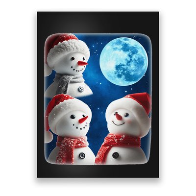 3 Snowman Christmas Moon Weird Cursed Meme Howling Parody Poster