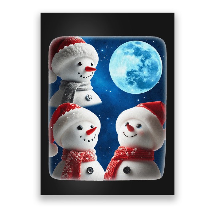 3 Snowman Christmas Moon Weird Cursed Meme Howling Parody Poster