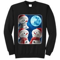 3 Snowman Christmas Moon Weird Cursed Meme Howling Parody Tall Sweatshirt