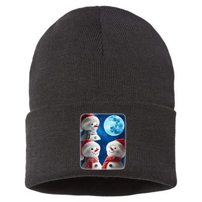3 Snowman Christmas Moon Weird Cursed Meme Howling Parody Sustainable Knit Beanie