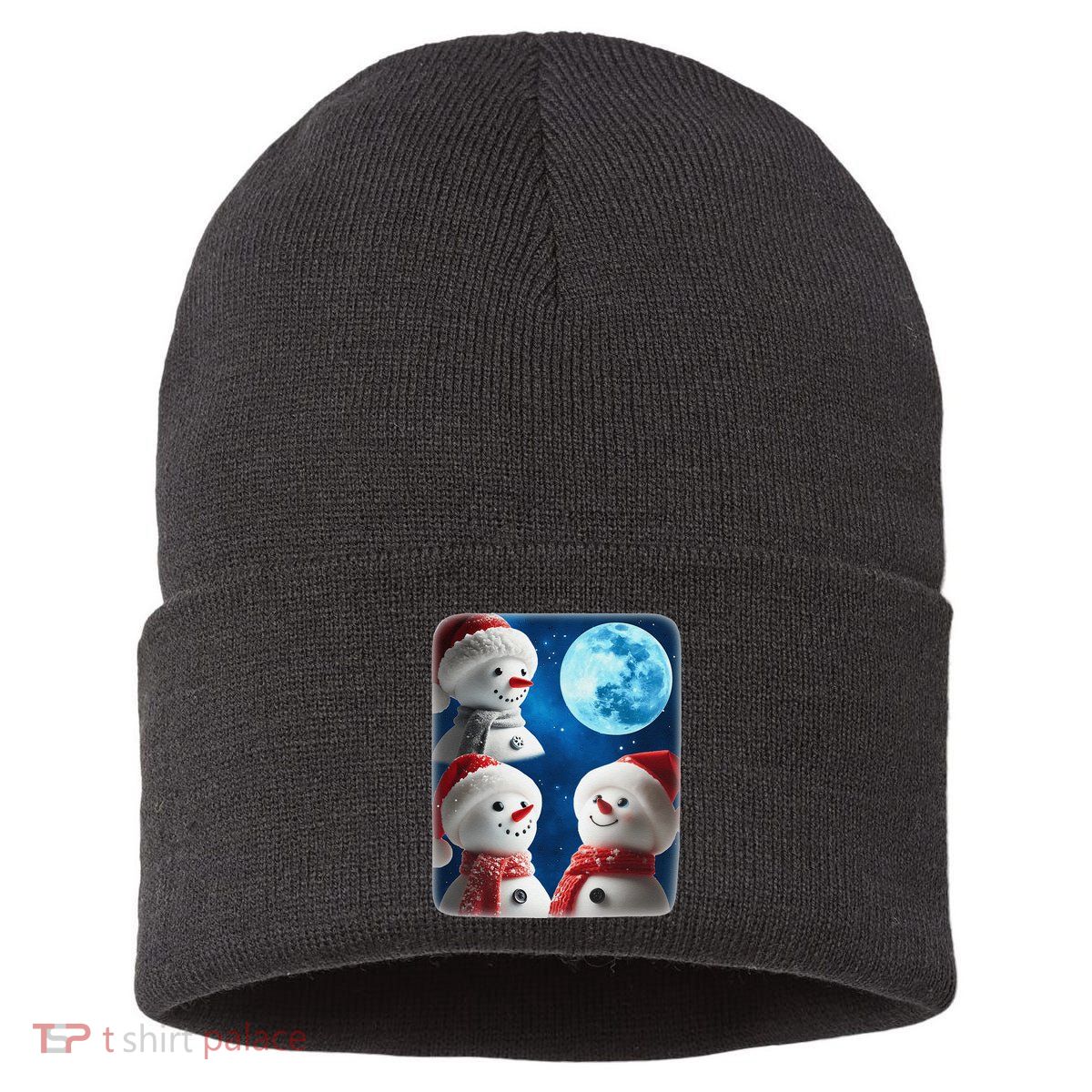 3 Snowman Christmas Moon Weird Cursed Meme Howling Parody Sustainable Knit Beanie