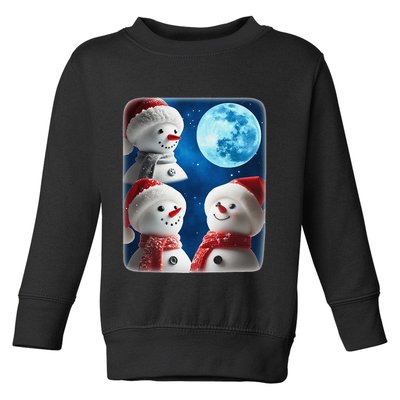 3 Snowman Christmas Moon Weird Cursed Meme Howling Parody Toddler Sweatshirt