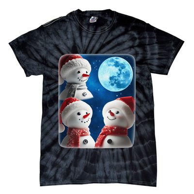 3 Snowman Christmas Moon Weird Cursed Meme Howling Parody Tie-Dye T-Shirt