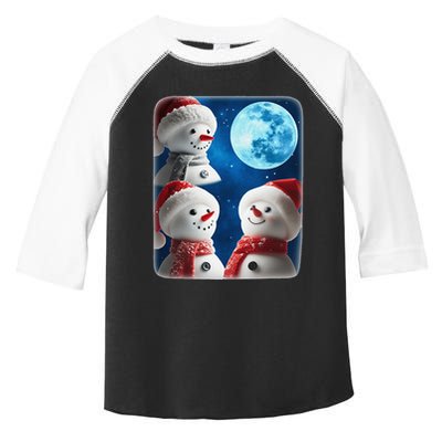 3 Snowman Christmas Moon Weird Cursed Meme Howling Parody Toddler Fine Jersey T-Shirt