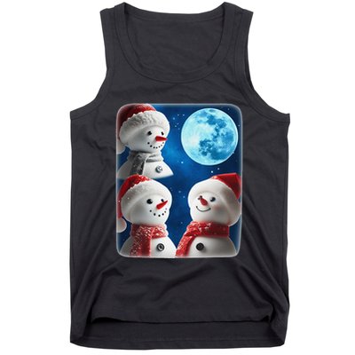 3 Snowman Christmas Moon Weird Cursed Meme Howling Parody Tank Top
