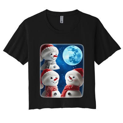 3 Snowman Christmas Moon Weird Cursed Meme Howling Parody Crop Top
