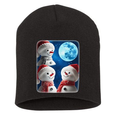 3 Snowman Christmas Moon Weird Cursed Meme Howling Parody Short Acrylic Beanie