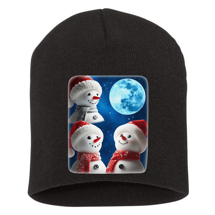 3 Snowman Christmas Moon Weird Cursed Meme Howling Parody Short Acrylic Beanie