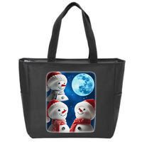 3 Snowman Christmas Moon Weird Cursed Meme Howling Parody Zip Tote Bag