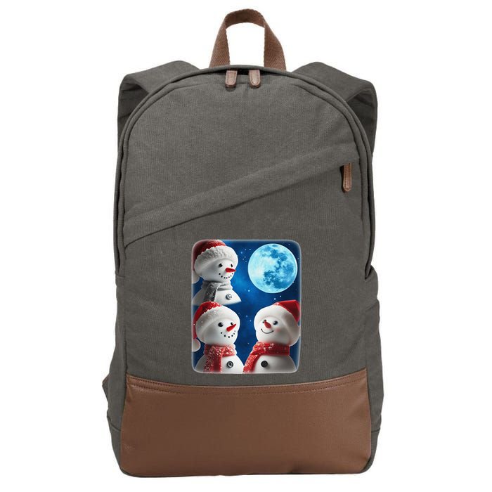 3 Snowman Christmas Moon Weird Cursed Meme Howling Parody Cotton Canvas Backpack