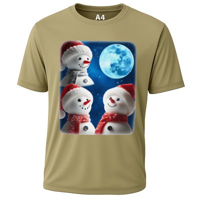 3 Snowman Christmas Moon Weird Cursed Meme Howling Parody Performance Shirt