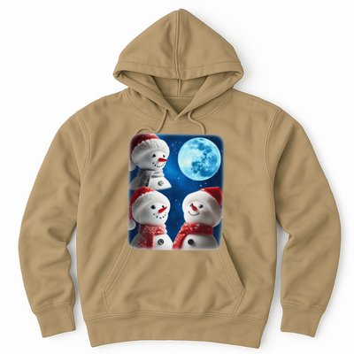 3 Snowman Christmas Moon Weird Cursed Meme Howling Parody Hoodie