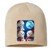 3 Snowman Christmas Moon Weird Cursed Meme Howling Parody Sustainable Beanie