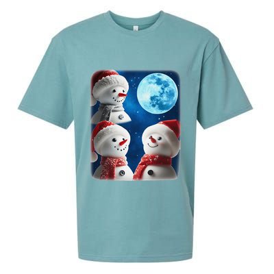 3 Snowman Christmas Moon Weird Cursed Meme Howling Parody Sueded Cloud Jersey T-Shirt
