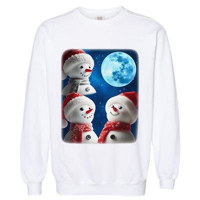 3 Snowman Christmas Moon Weird Cursed Meme Howling Parody Garment-Dyed Sweatshirt