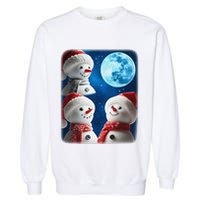 3 Snowman Christmas Moon Weird Cursed Meme Howling Parody Garment-Dyed Sweatshirt