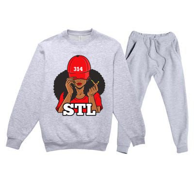 314 Stl From St. Louis Missouri Black Woman Premium Crewneck Sweatsuit Set