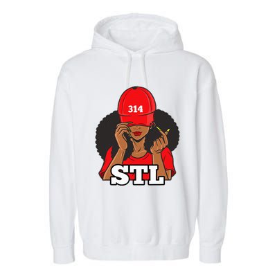 314 Stl From St. Louis Missouri Black Woman Garment-Dyed Fleece Hoodie