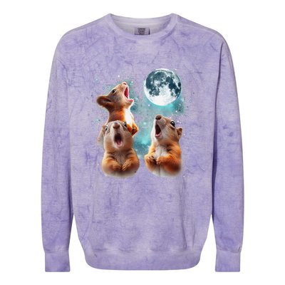 3 Squirrel Moon Howling Squirrel Head Funny Colorblast Crewneck Sweatshirt