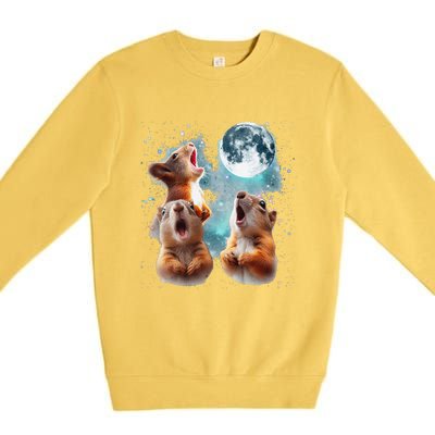 3 Squirrel Moon Howling Squirrel Head Funny Premium Crewneck Sweatshirt