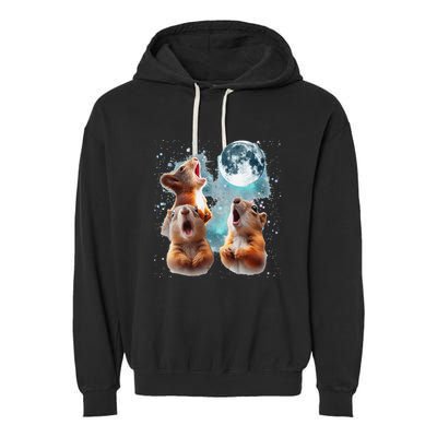 3 Squirrel Moon Howling Squirrel Head Funny Garment-Dyed Fleece Hoodie