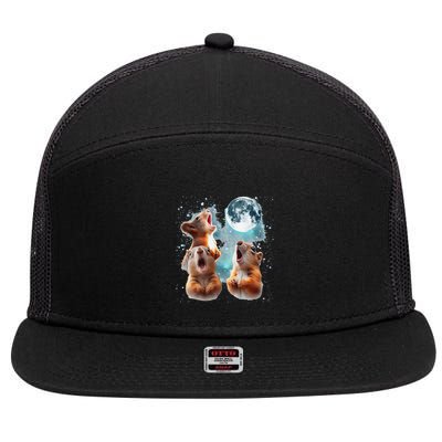 3 Squirrel Moon Howling Squirrel Head Funny 7 Panel Mesh Trucker Snapback Hat