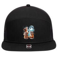 3 Squirrel Moon Howling Squirrel Head Funny 7 Panel Mesh Trucker Snapback Hat