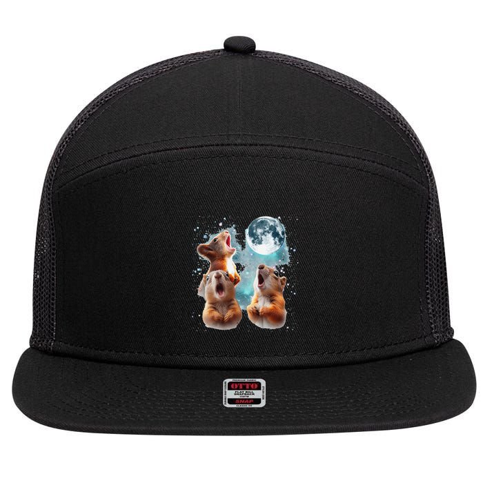 3 Squirrel Moon Howling Squirrel Head Funny 7 Panel Mesh Trucker Snapback Hat
