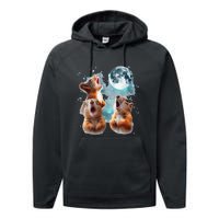 3 Squirrel Moon Howling Squirrel Head Funny Performance Fleece Hoodie