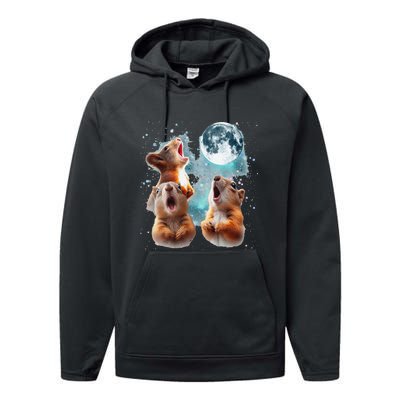 3 Squirrel Moon Howling Squirrel Head Funny Performance Fleece Hoodie