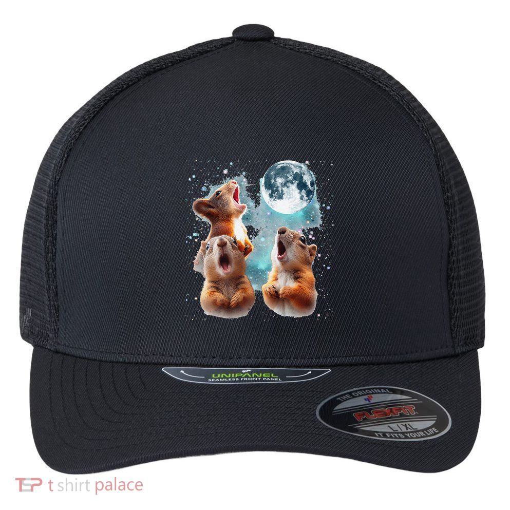 3 Squirrel Moon Howling Squirrel Head Funny Flexfit Unipanel Trucker Cap