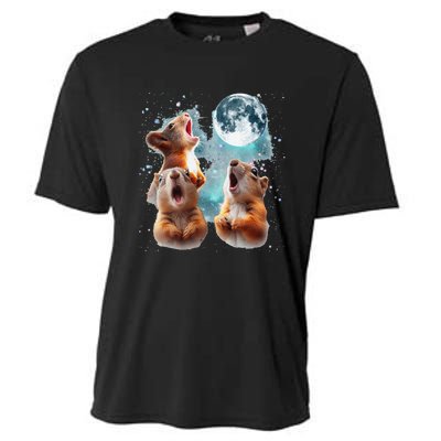 3 Squirrel Moon Howling Squirrel Head Funny Cooling Performance Crew T-Shirt