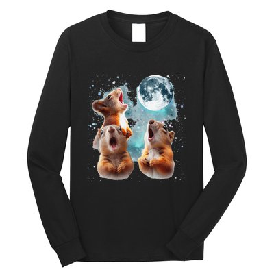 3 Squirrel Moon Howling Squirrel Head Funny Long Sleeve Shirt