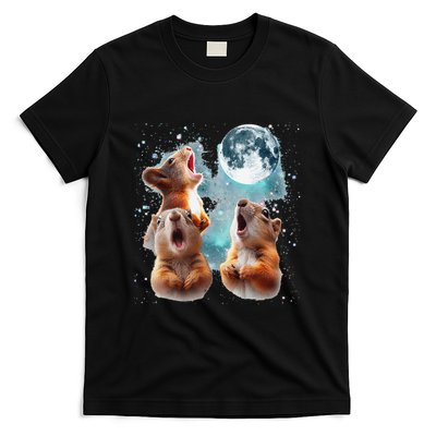 3 Squirrel Moon Howling Squirrel Head Funny T-Shirt