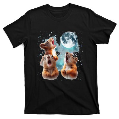 3 Squirrel Moon Howling Squirrel Head Funny T-Shirt