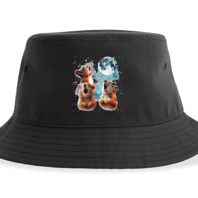 3 Squirrel Moon Howling Squirrel Head Funny Sustainable Bucket Hat