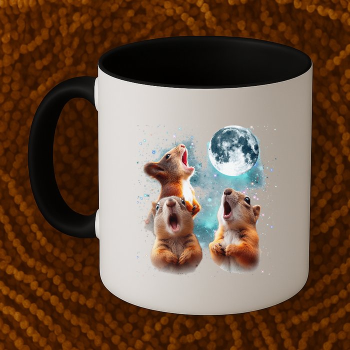 3 Squirrel Moon Howling Squirrel Head Funny Mug