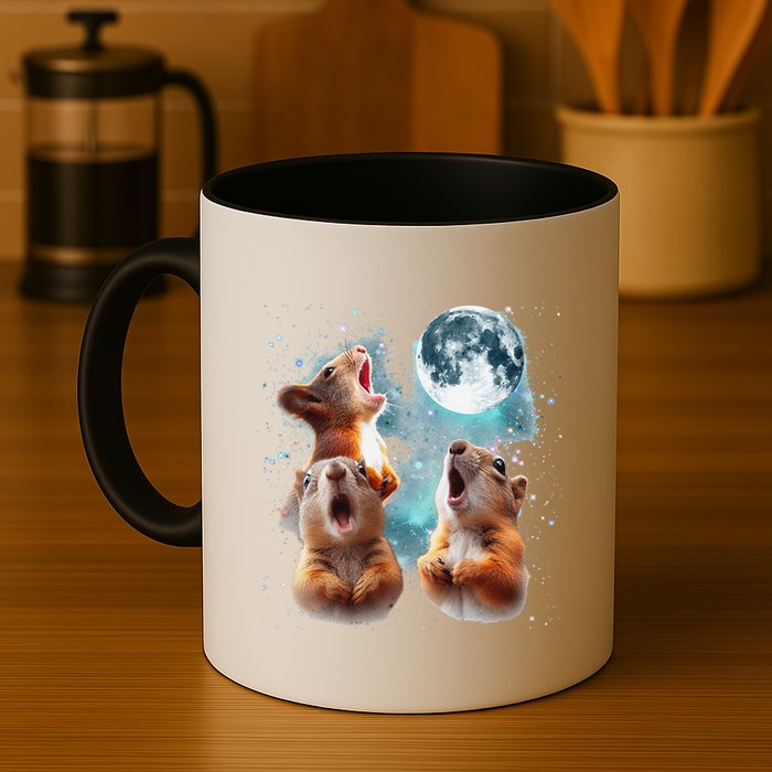 3 Squirrel Moon Howling Squirrel Head Funny Mug