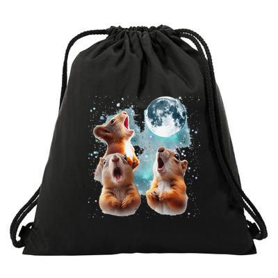 3 Squirrel Moon Howling Squirrel Head Funny Drawstring Bag