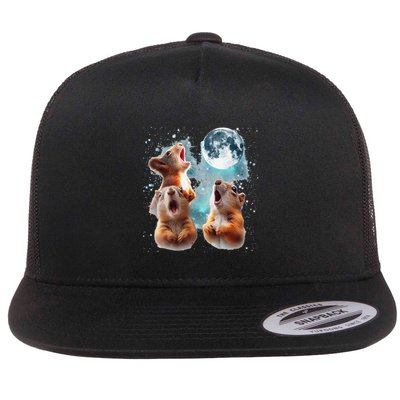 3 Squirrel Moon Howling Squirrel Head Funny Flatbill Hat