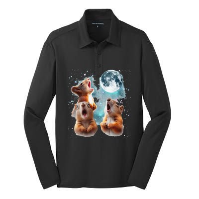 3 Squirrel Moon Howling Squirrel Head Funny Silk Touch Performance Long Sleeve Polo