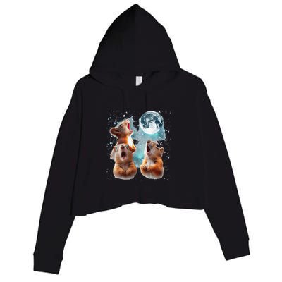 3 Squirrel Moon Howling Squirrel Head Funny Crop Fleece Hoodie