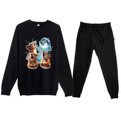 3 Squirrel Moon Howling Squirrel Head Funny Premium Crewneck Sweatsuit Set