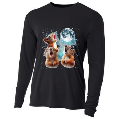 3 Squirrel Moon Howling Squirrel Head Funny Cooling Performance Long Sleeve Crew