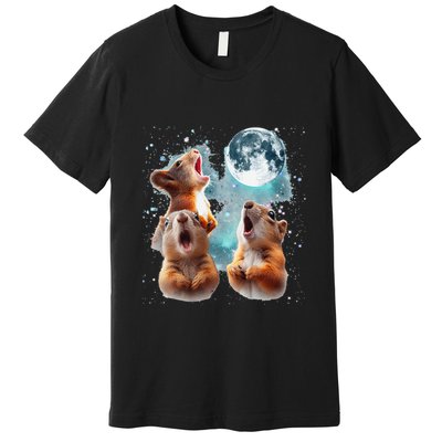 3 Squirrel Moon Howling Squirrel Head Funny Premium T-Shirt