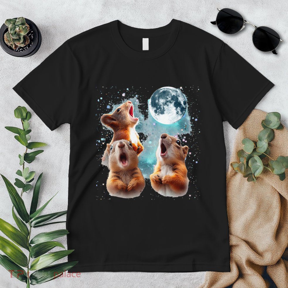 3 Squirrel Moon Howling Squirrel Head Funny Premium T-Shirt