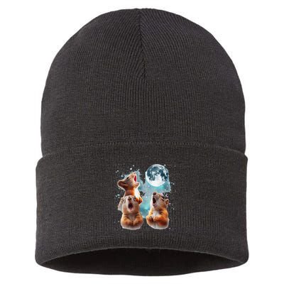 3 Squirrel Moon Howling Squirrel Head Funny Sustainable Knit Beanie
