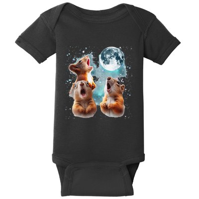 3 Squirrel Moon Howling Squirrel Head Funny Baby Bodysuit